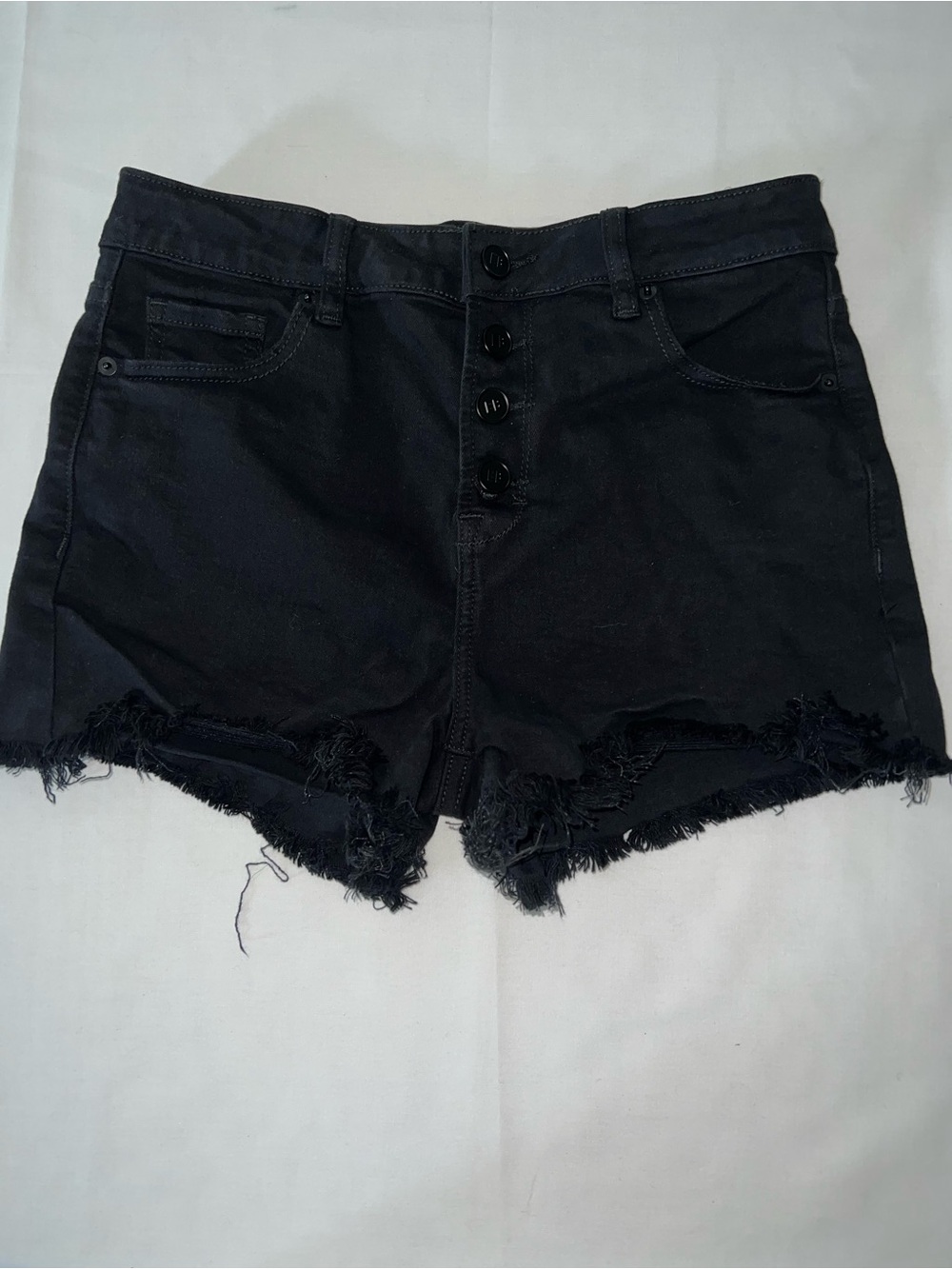 EARTHBOUND Black Distressed Button-Fly Denim Shorts